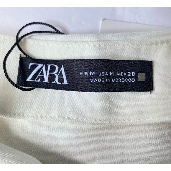 Zara Skirt Women Sz M Off White Front Asymmetrical Split Cinched Waist NWT Flaws - Picture 10 of 15